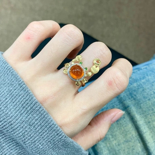 Crab Ring With Tong Flower Open Ring