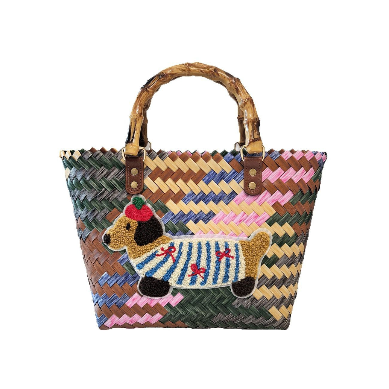 Vintage Stripe Sausage Dog Woven Bag