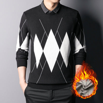 Plus Fleece Fake Two-piece Shirt Collar Men's Bottoming Shirt