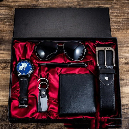 Herren Luxus Geschenkbox Sonnenbrille Gürtel Uhr Brieftasche 6 Sets