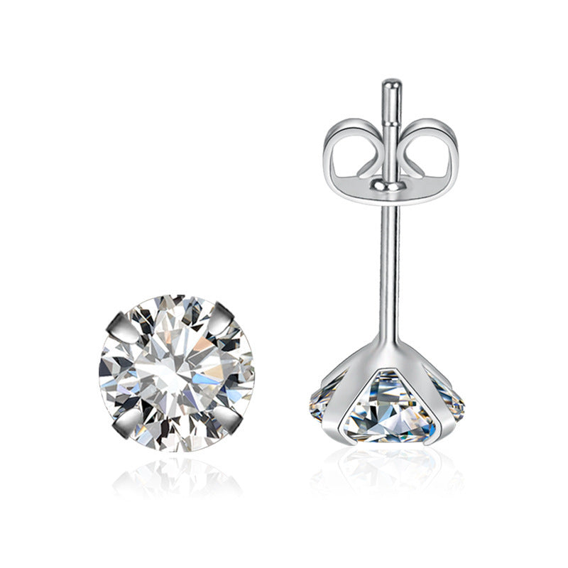 Moissanite Single Diamond Zircon Four-claw Stud Earrings