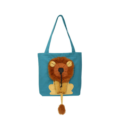 Transportín suave para mascotas con diseño de león, portátil y transpirable, para gatos y perros, con cremalleras de seguridad.