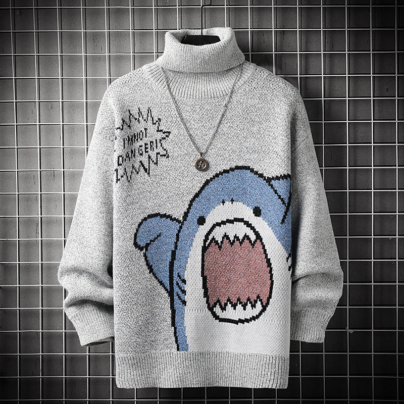 Spot Male Youth Loose Casual Cartoon Shark Knitted Bottoming Shirt Sweater