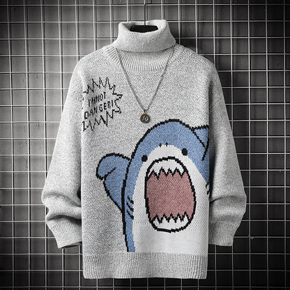 Spot Male Youth Loose Casual Cartoon Shark Knitted Bottoming Shirt Sweater