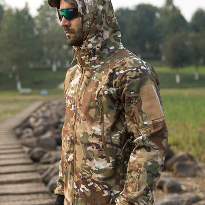 Chaqueta Soft Shell de talla grande, resistente al viento y cálida para montañismo al aire libre.