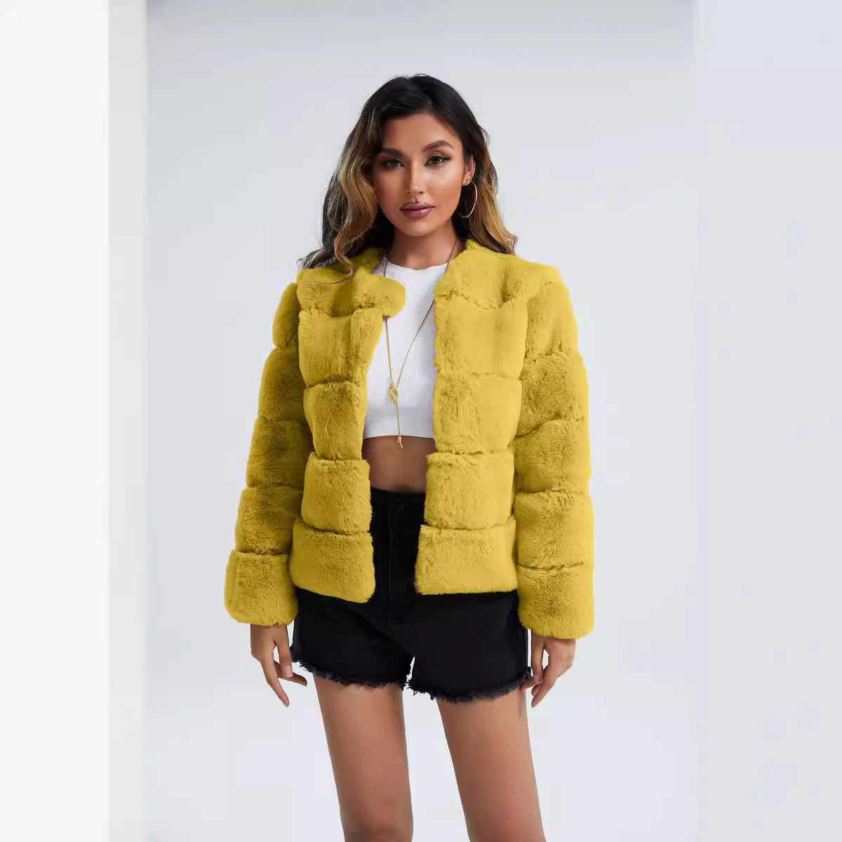 Women's Coat Fox Horizontal Stitching Artificial Fur