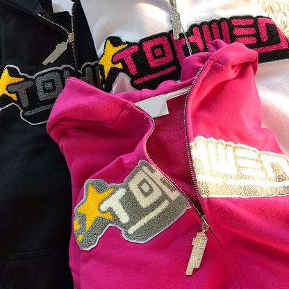 Sudadera con capucha y bordado de letras para mujer, suéter holgado de flocado alto