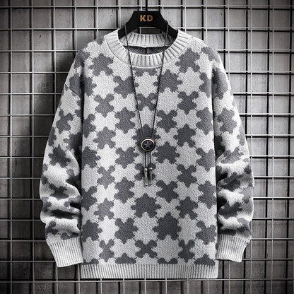 Puzzle Jacquard Half High Neck Men's Loose Casual Sweater
