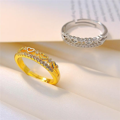 Anillo abierto en forma de corazón estilo Ins para chicas sencillas que no se decoloran