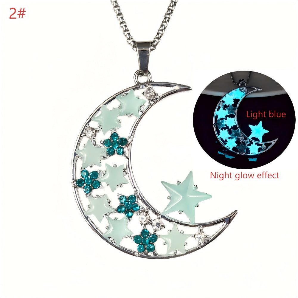 Luminous Big Moon Crescent Moon Pendant Necklace