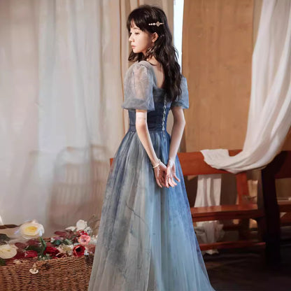 Blaues Abendkleid mit Farbverlauf, elegant, für Partys, Zeremonien, Bankett