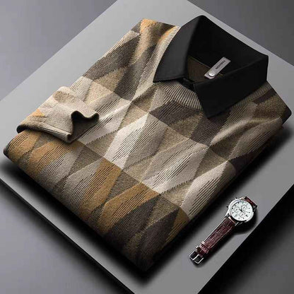 Camisa cálida de dos piezas para hombre con diseño de celosía de diamantes de colores contrastantes