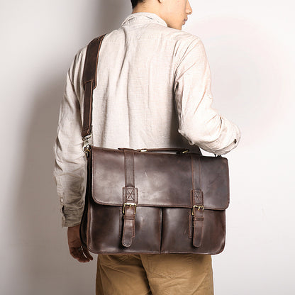 Tragbare Aktentasche aus Crazy Horse-Leder im Retro-Stil mit großer Kapazität für Herren
