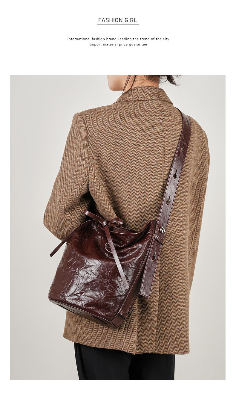 Leather Bucket Tote Bag