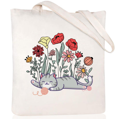 Cartoon Cat Printed Canvas Shoulder Bag
