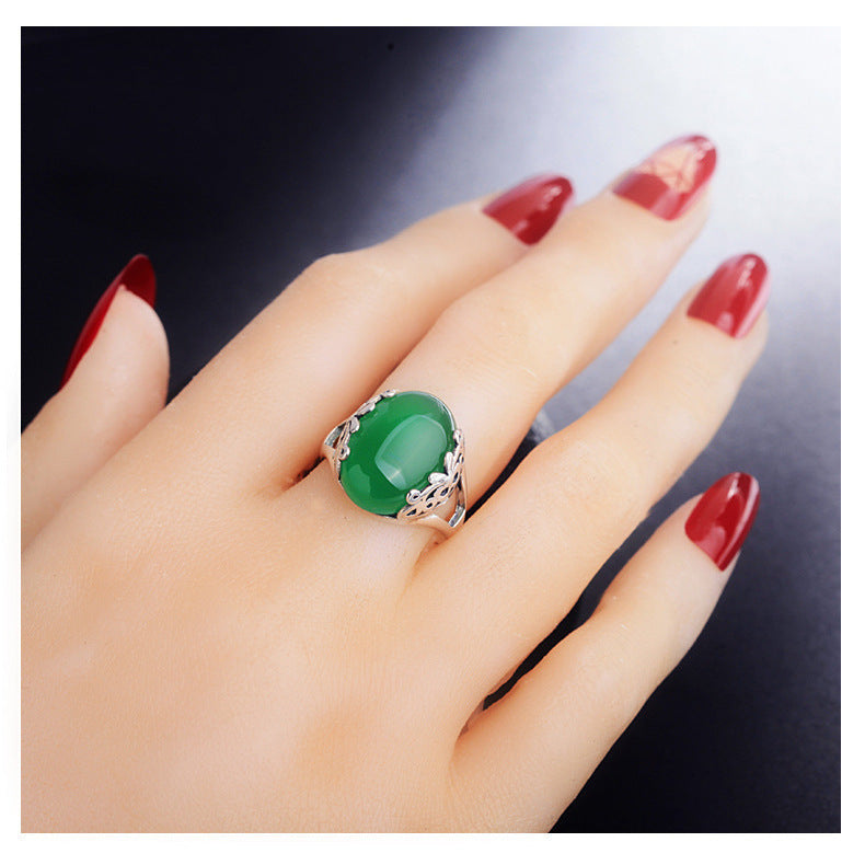 Open Ring Chalcedony Big Gem Red Garnet Personality