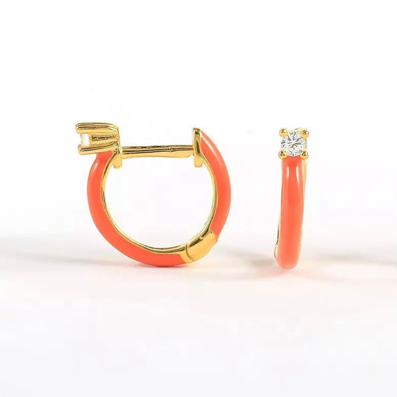 Diamond-embedded Hand-dripping Oil Stylish Simple And Versatile Creative Earrings
