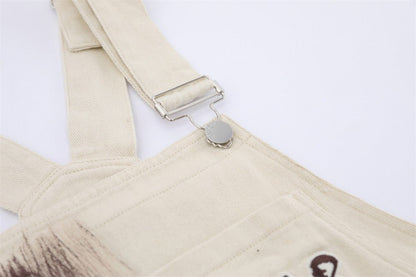 Painting Graffiti Denim Suspender Pants Men - BAGMODA