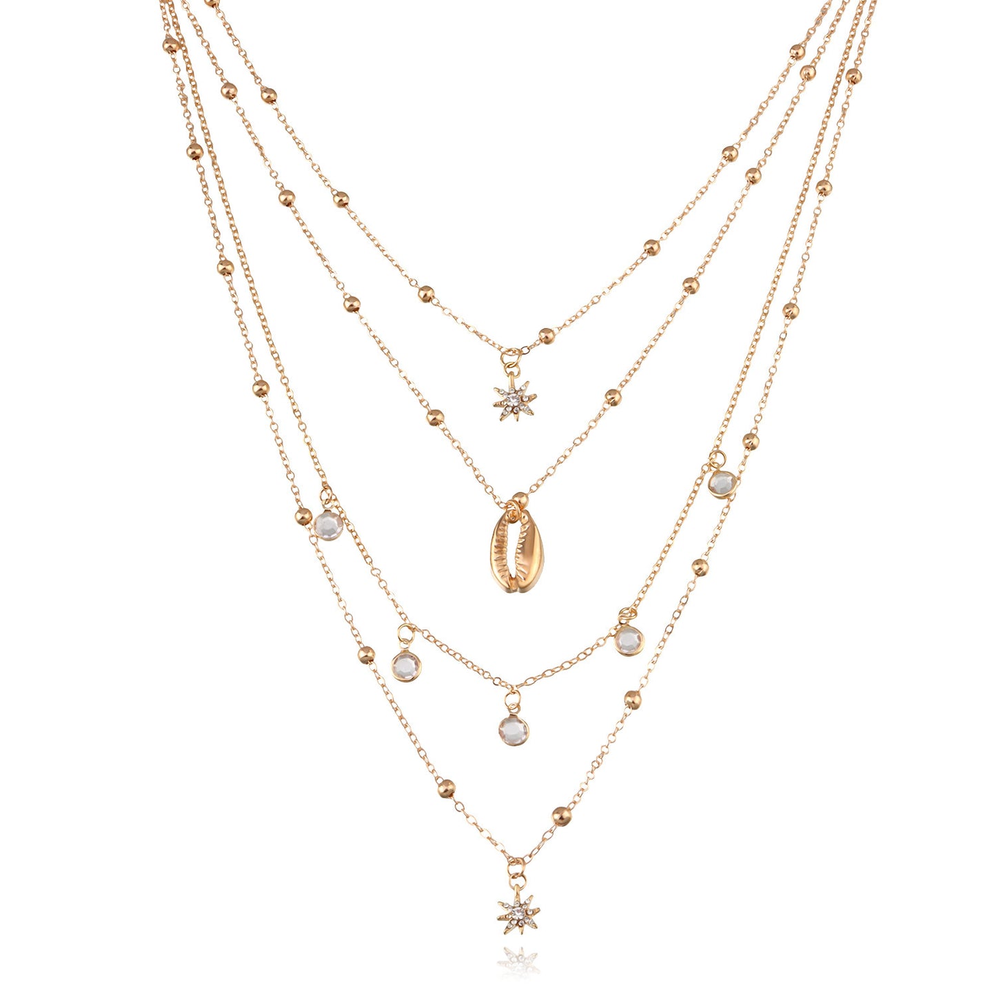 Women's Diamond Six-pointed Star Pendant Necklace Multi-layer
