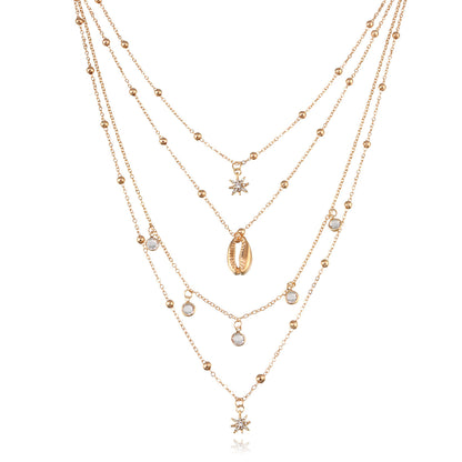 Damen-Halskette mit sechszackigem Sternanhänger und Diamanten, mehrschichtig