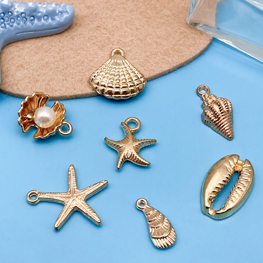 Gold Marine Life Starfish Conch Alloy Pendant DIY Bracelet Earring Ornament Pendant