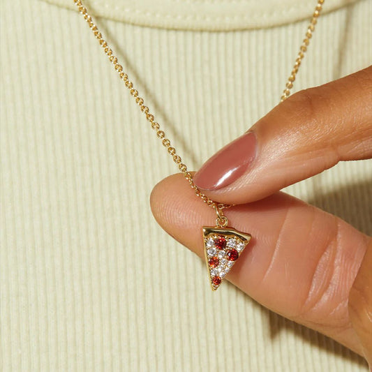 Niche Personality Design Pizza Necklace Jacinth Full Diamond Pendant