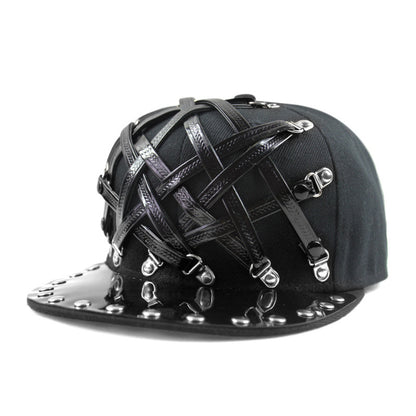 Gorra plana estilo hip hop de cuero en forma de T, estilo punk europeo y americano, para hombres y mujeres