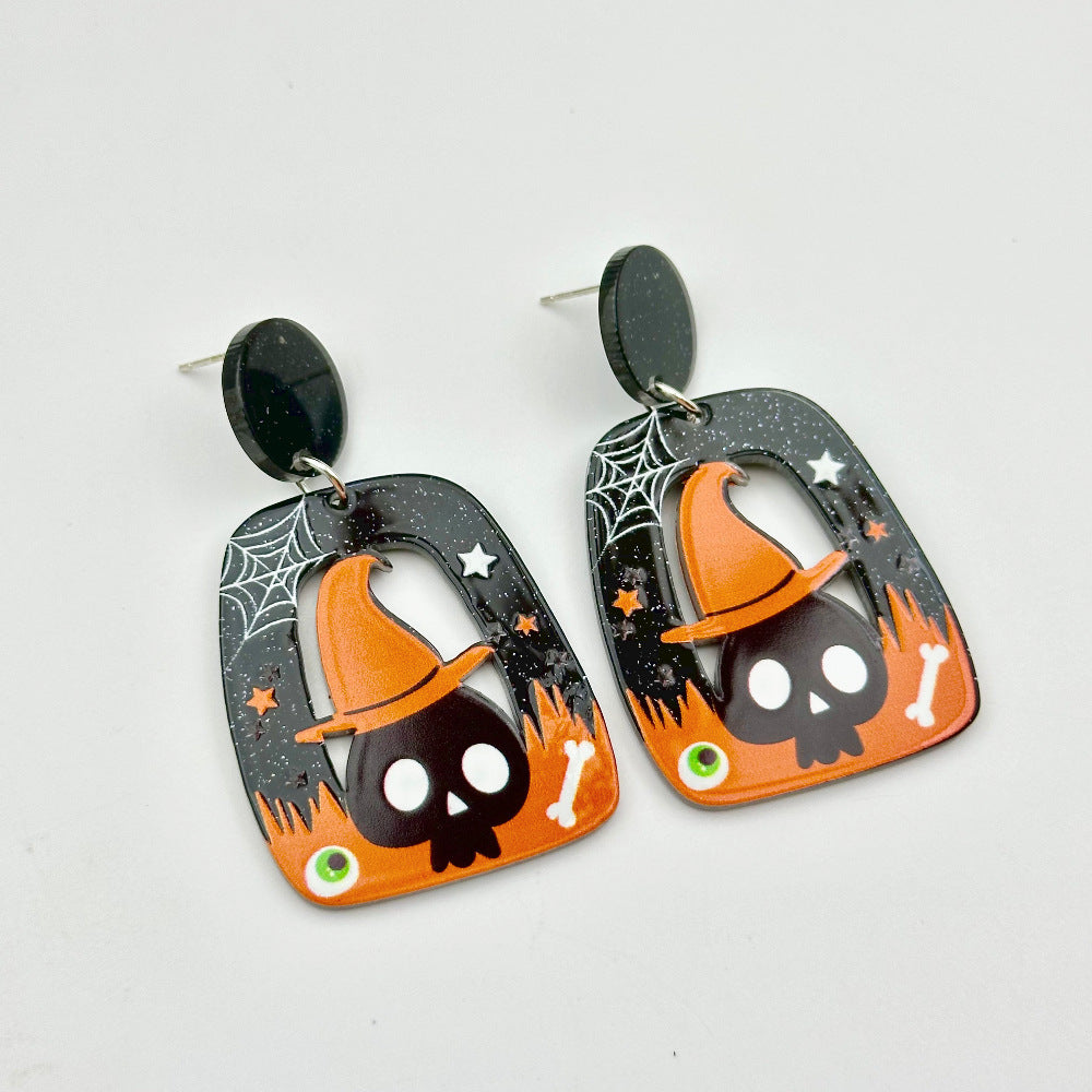 Halloween Day Ornament Colorful Ghost Eyes Funny Acrylic Earrings For Women