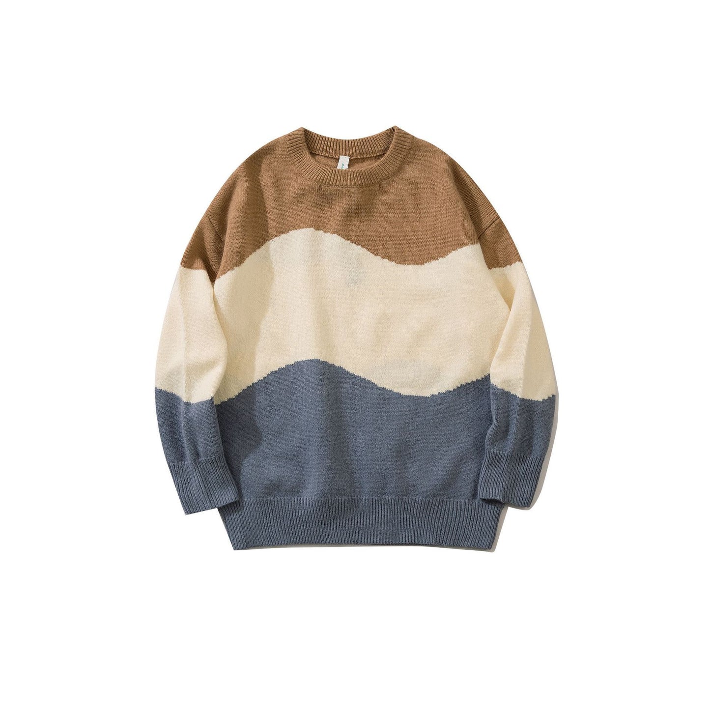 Men's Contrast Color Stitching Crew Neck Knitted Sweater
