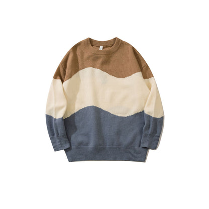 Men's Contrast Color Stitching Crew Neck Knitted Sweater