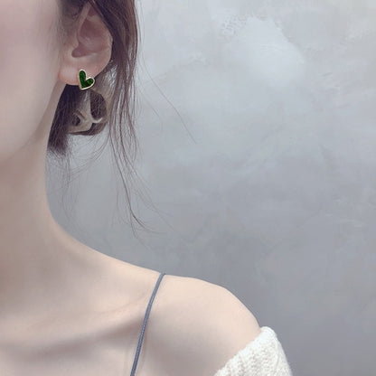 Pendientes femeninos elegantes, retro, de alta calidad, color verde oscuro y amor.