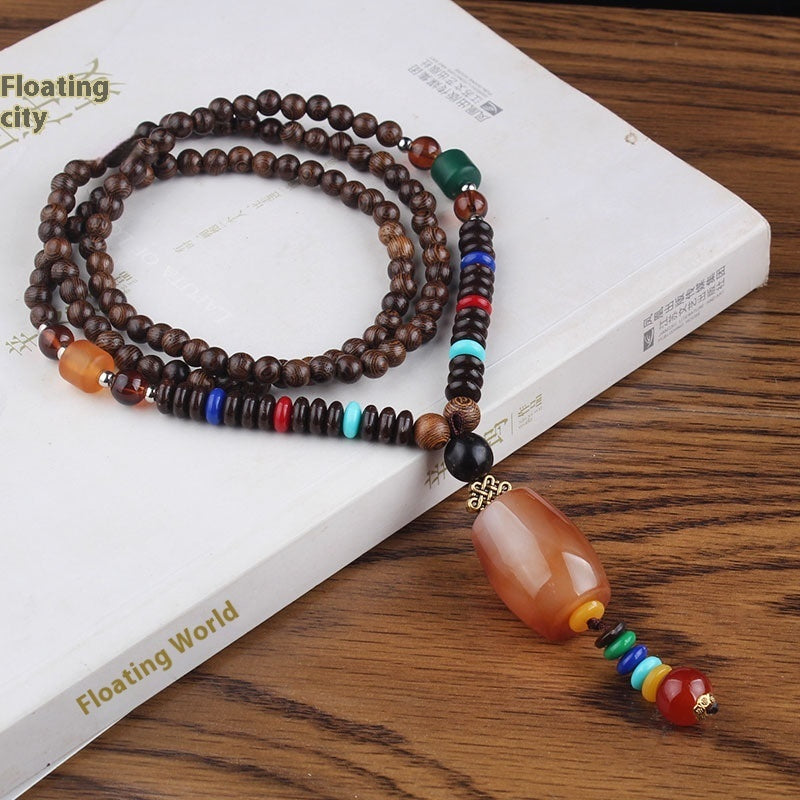 Men's And Women's Necklaces Retro Wooden Bead Sweater Chain Long Bodhi Pendant