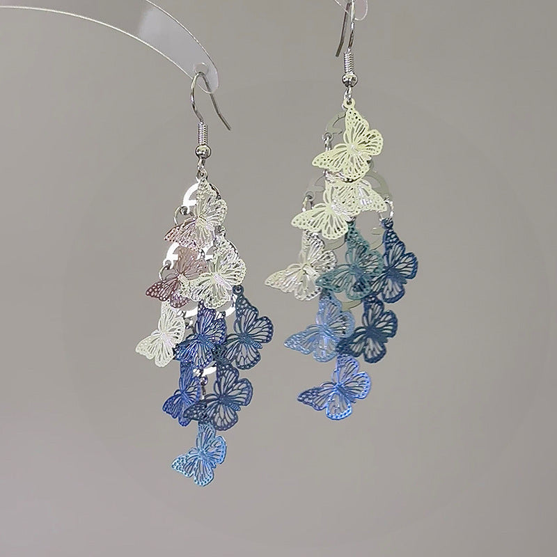 Flower Pattern Shell Tassel Round Earrings Light Luxury High Sense