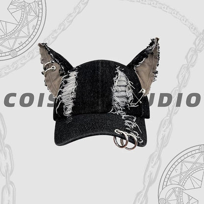 Waste Soil Wind – Baseballkappe aus gewaschenem Denim mit Hundeohren