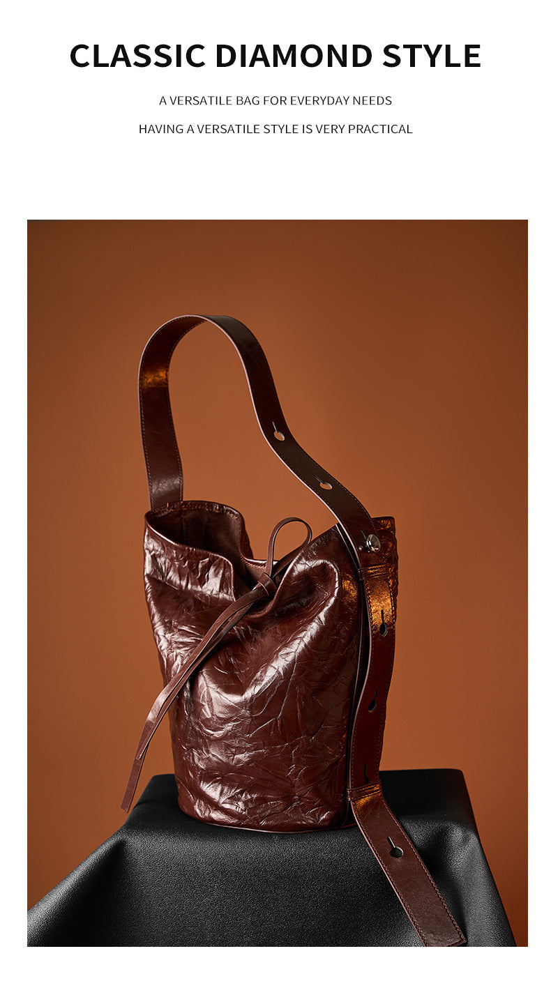 Leather Bucket Tote Bag