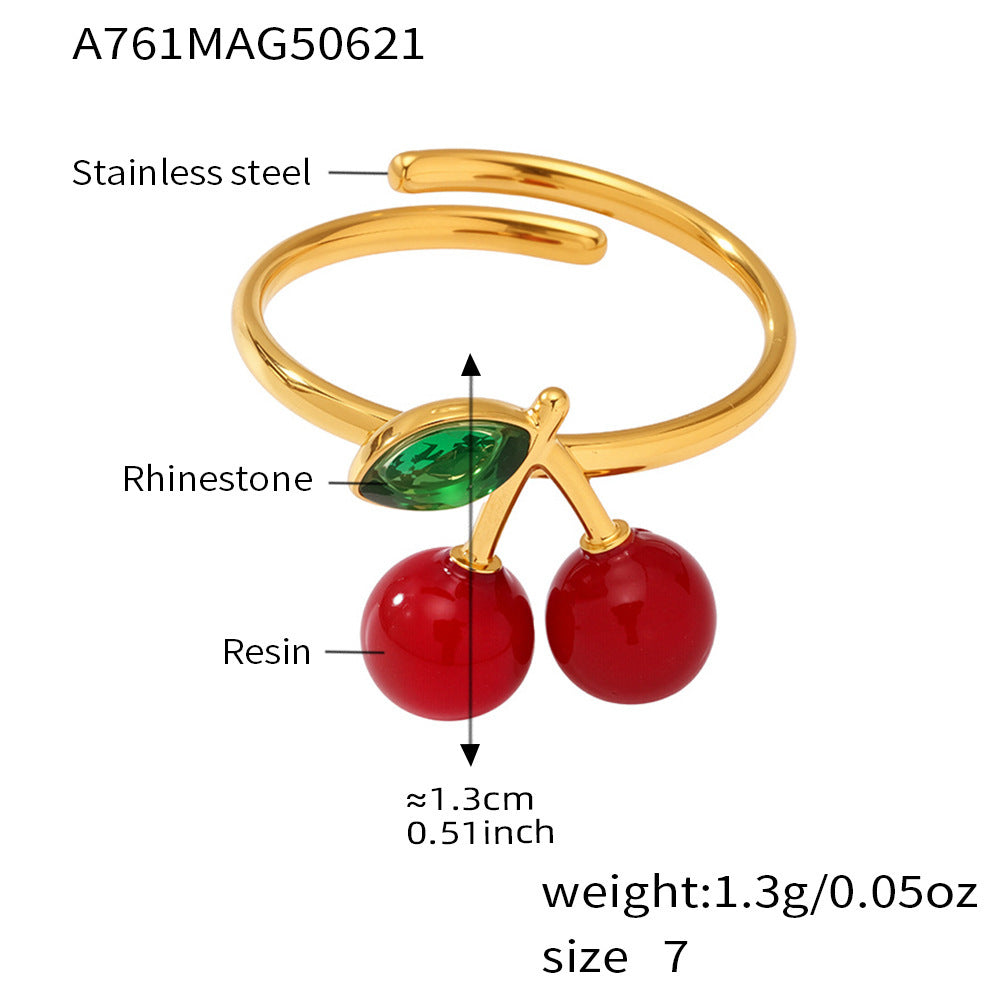 Dream High Quality Czech Diamond Resin Small Cherry Fine Circle Open Ring
