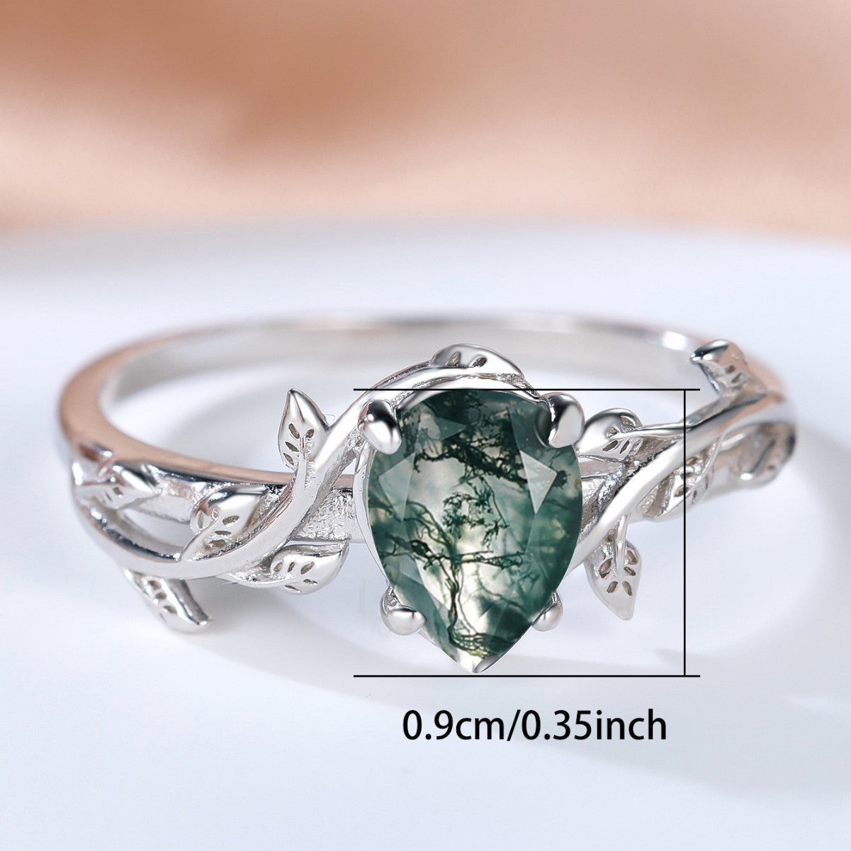 S925 Silver Drop-shaped Agate Edge Branch Leaf Ring