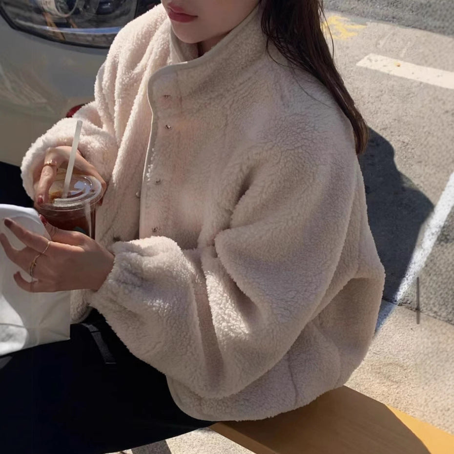 Loose Lamb Wool Long Sleeve Coat