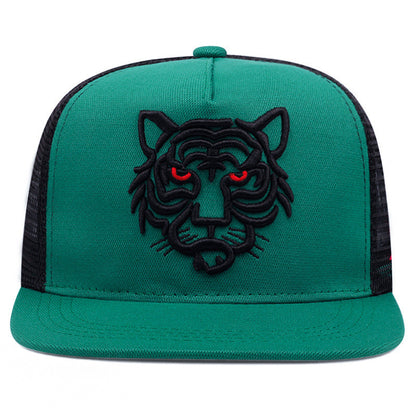 Gorra de béisbol de ala plana con cabeza de tigre para hombre, talla grande