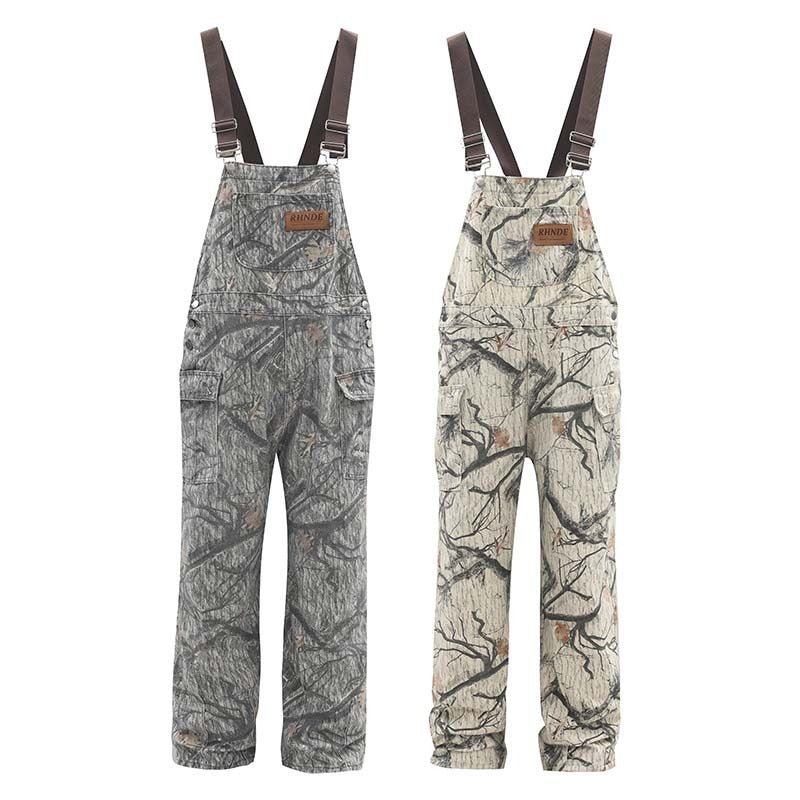 American Retro Branch Deciduous Camouflage Suspender Pants Men And Women - BAGMODA