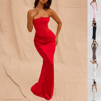 Vestido largo ajustado con escote en V y espalda descubierta para mujer, sexy, a la moda, para fiesta y noche