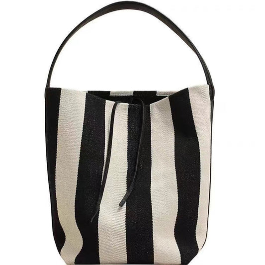 B&W Striped Shoulder Canvas Bag