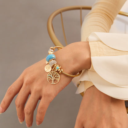 Pulsera de acero y titanio de alta calidad con diseño de árbol de la vida retro de moda y entrada francesa.