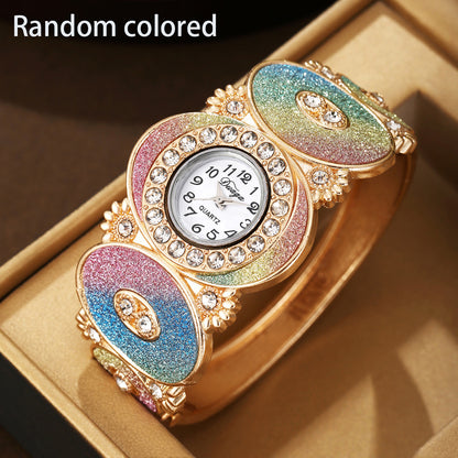 Reloj de cuarzo para mujer con diseño de flor y hoja de diamante ovalado