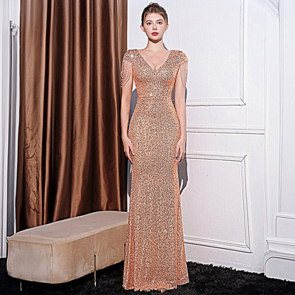 Vestido largo ajustado con lentejuelas para mujer