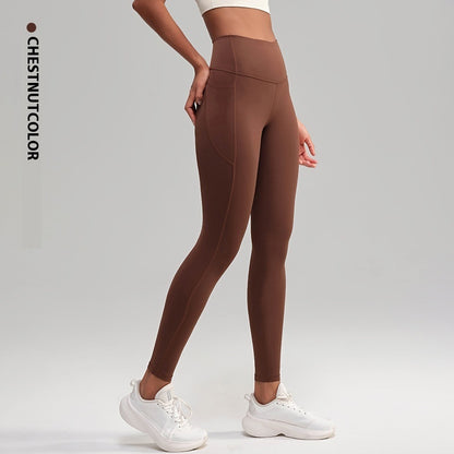 Pantalones de yoga deportivos de cintura alta y tacto nude de tenacidad media para mujer