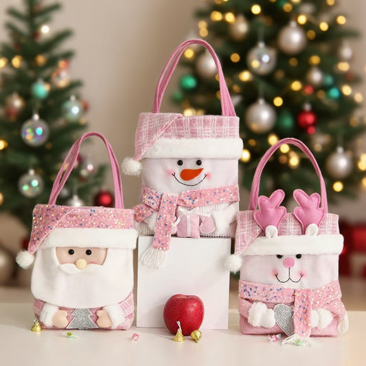 Bolsa de regalo navideña con diseño de muñeco de trapo de dibujos animados