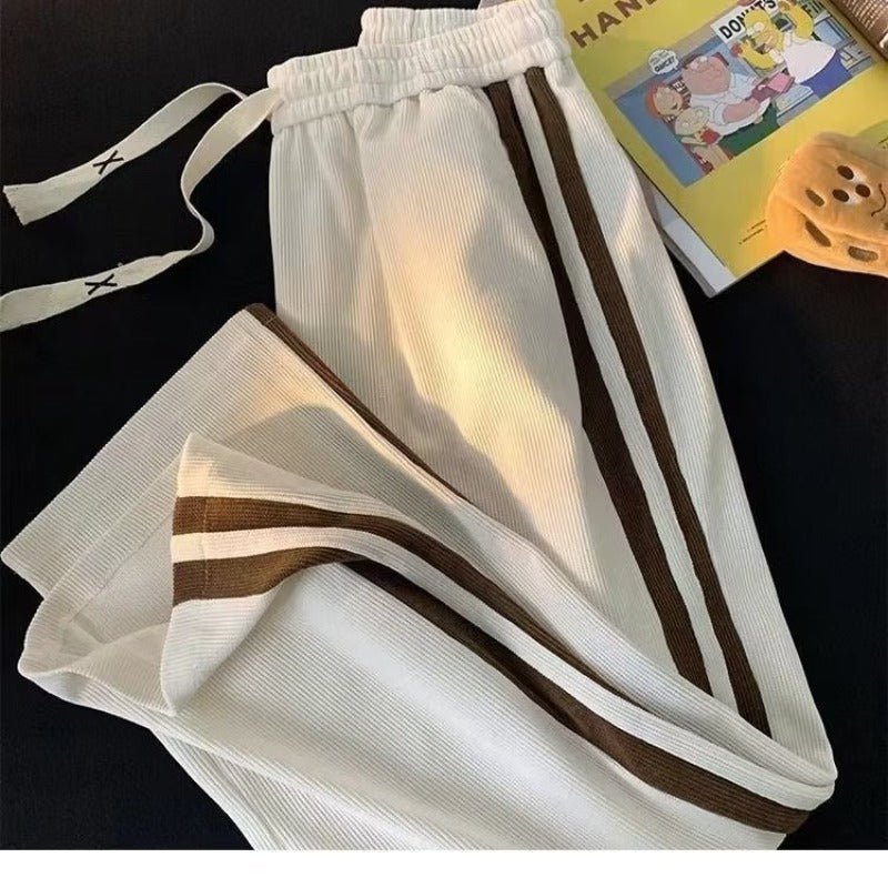 Striped Contrast Color Corduroy Casual Pants Men - BAGMODA