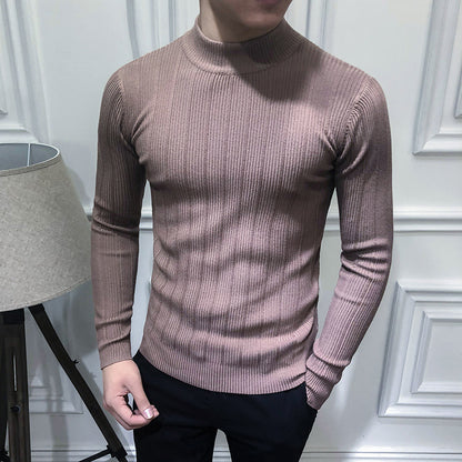 Striped All-match Men's Half-high Neck Long-sleeved Sweater