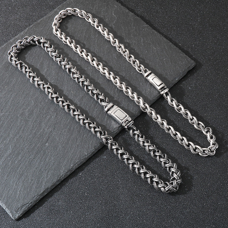 Keel Chain Necklace Vintage Antique Silver Twist Men's Titanium Steel Necklace